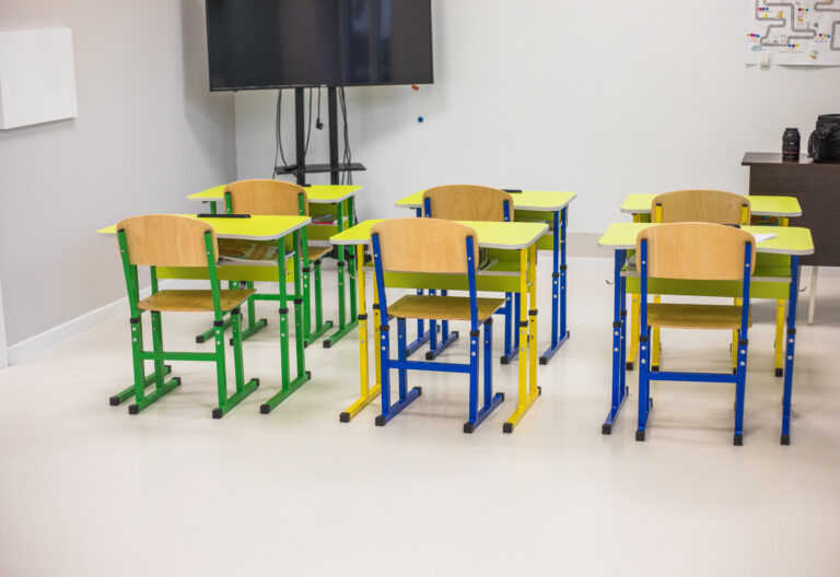 School class with school desks and blackboards in ukraine high school